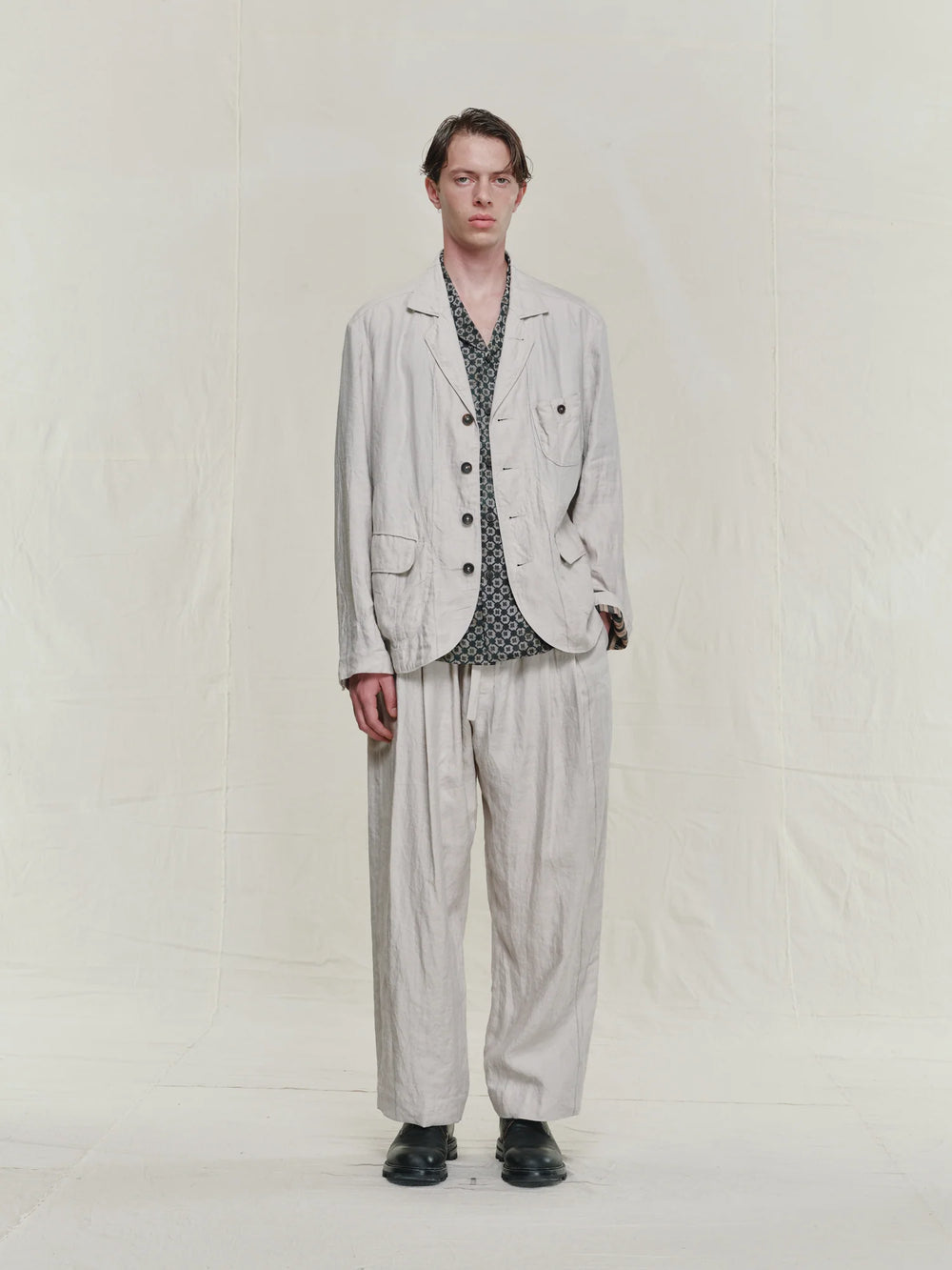 Striped Twill Linen Twill Worker Blazer