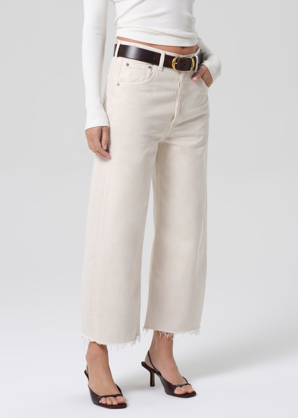 Ayla Raw Hem Crop in Almondette