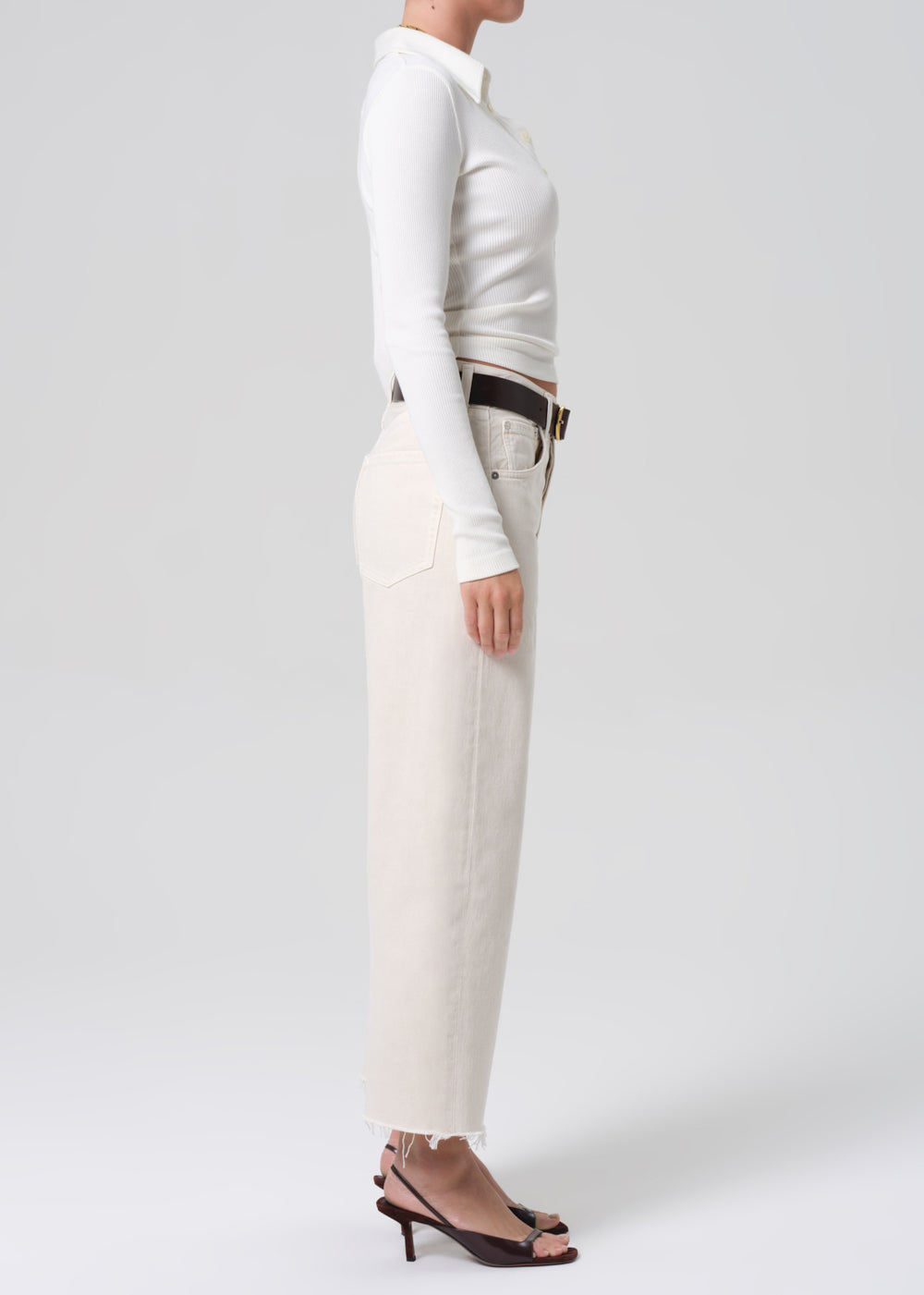 Ayla Raw Hem Crop in Almondette