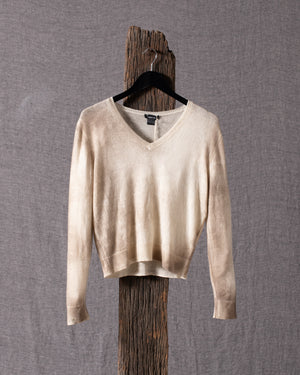 Woman Marbled Effect V Neck Fitted Pullover Taupe