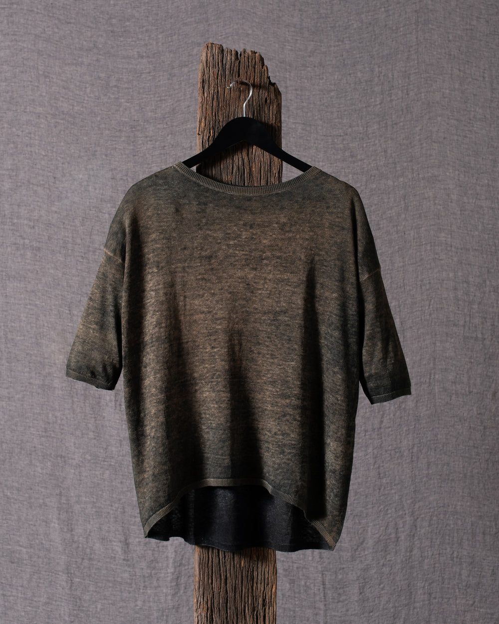 Woman Linen Cotton Boat Neck Pullover N/Sughero