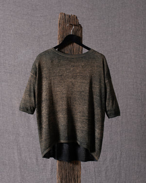 Woman Linen Cotton Boat Neck Pullover N/Sughero