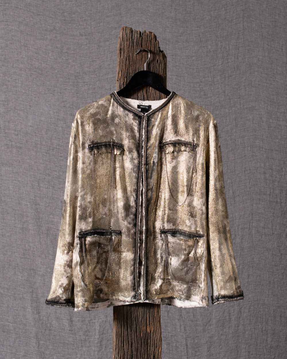 Woman Micro Mat Stitch Waxed Jacket w/ Chains Mushroom