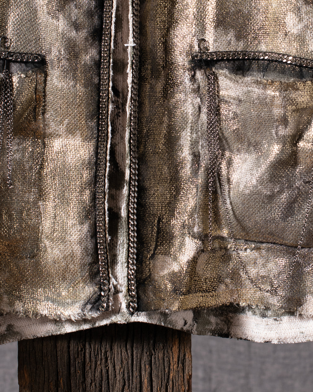 Woman Micro Mat Stitch Waxed Jacket w/ Chains Mushroom