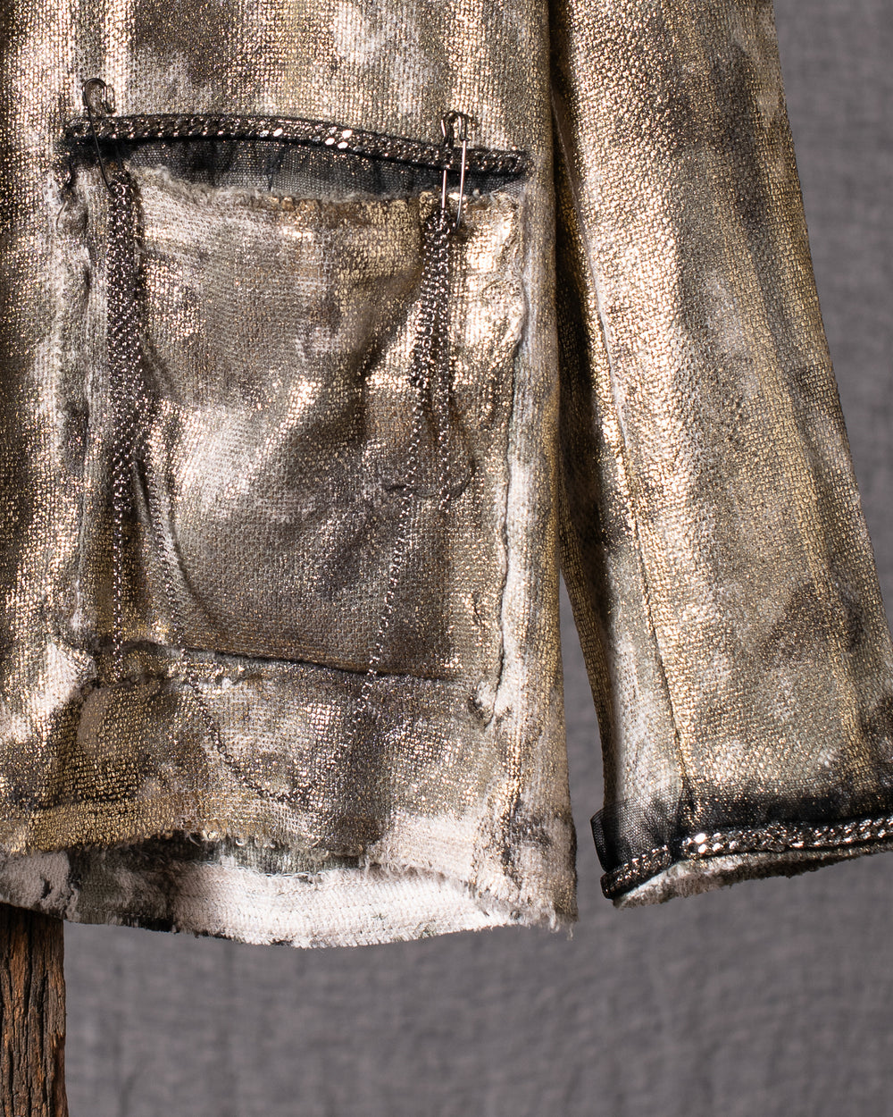 Woman Micro Mat Stitch Waxed Jacket w/ Chains Mushroom