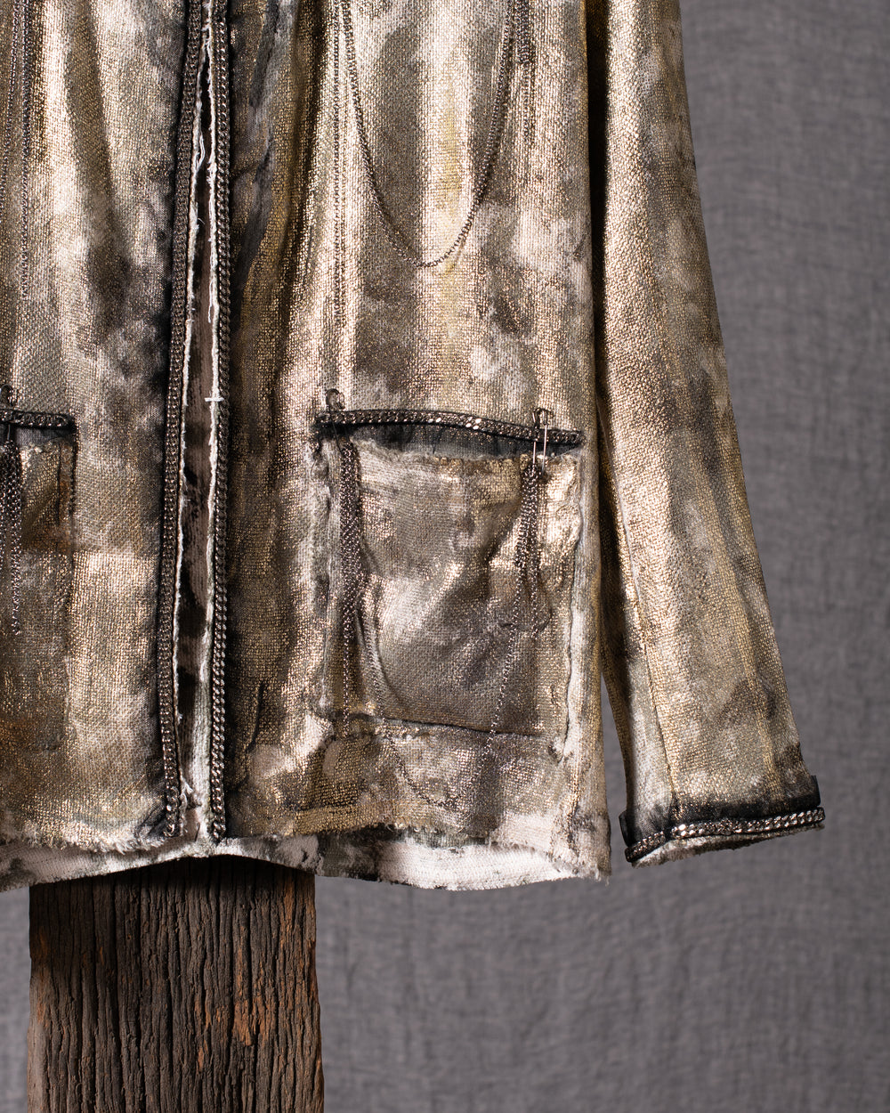 Woman Micro Mat Stitch Waxed Jacket w/ Chains Mushroom