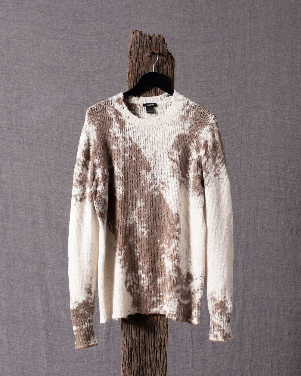 Man Round Neck Brushed Cotton Pullover Taupe