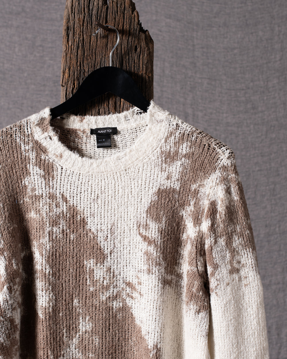 Man Round Neck Brushed Cotton Pullover Taupe
