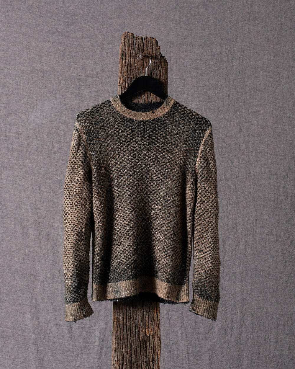 Man Irregular Stitch Brushed Cotton Pullover Hand Painted N/Sughero