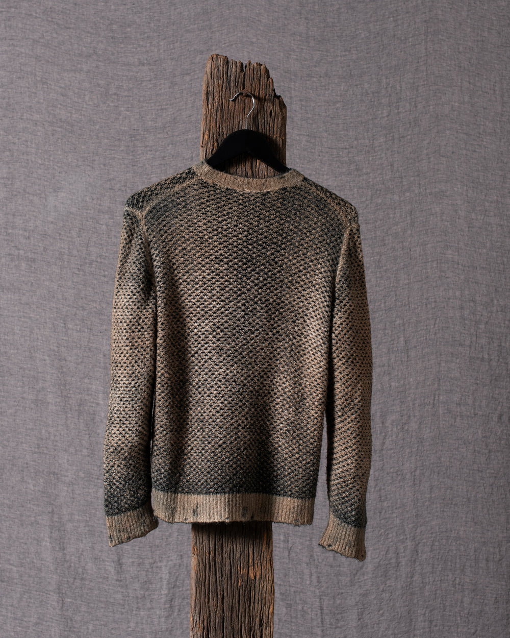Man Irregular Stitch Brushed Cotton Pullover Hand Painted N/Sughero