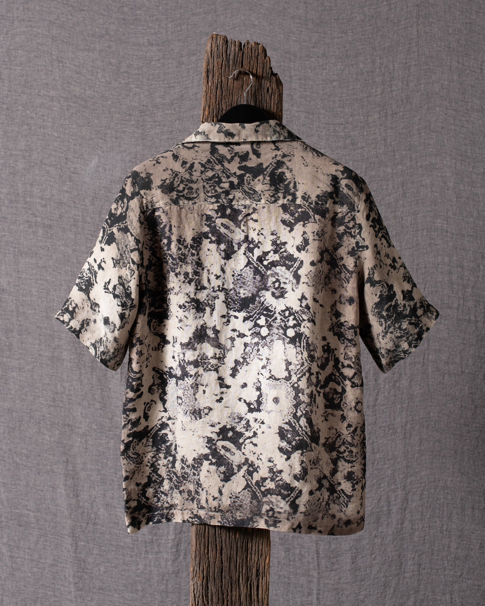 Man Rug Printed Short Sleeves Linen Shirt Taupe