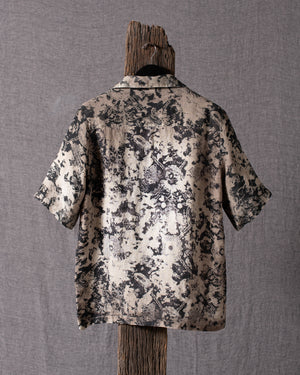 Man Rug Printed Short Sleeves Linen Shirt Taupe