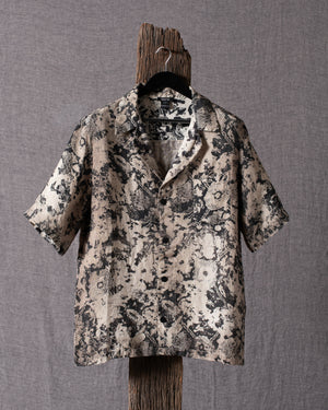 Man Rug Printed Short Sleeves Linen Shirt Taupe