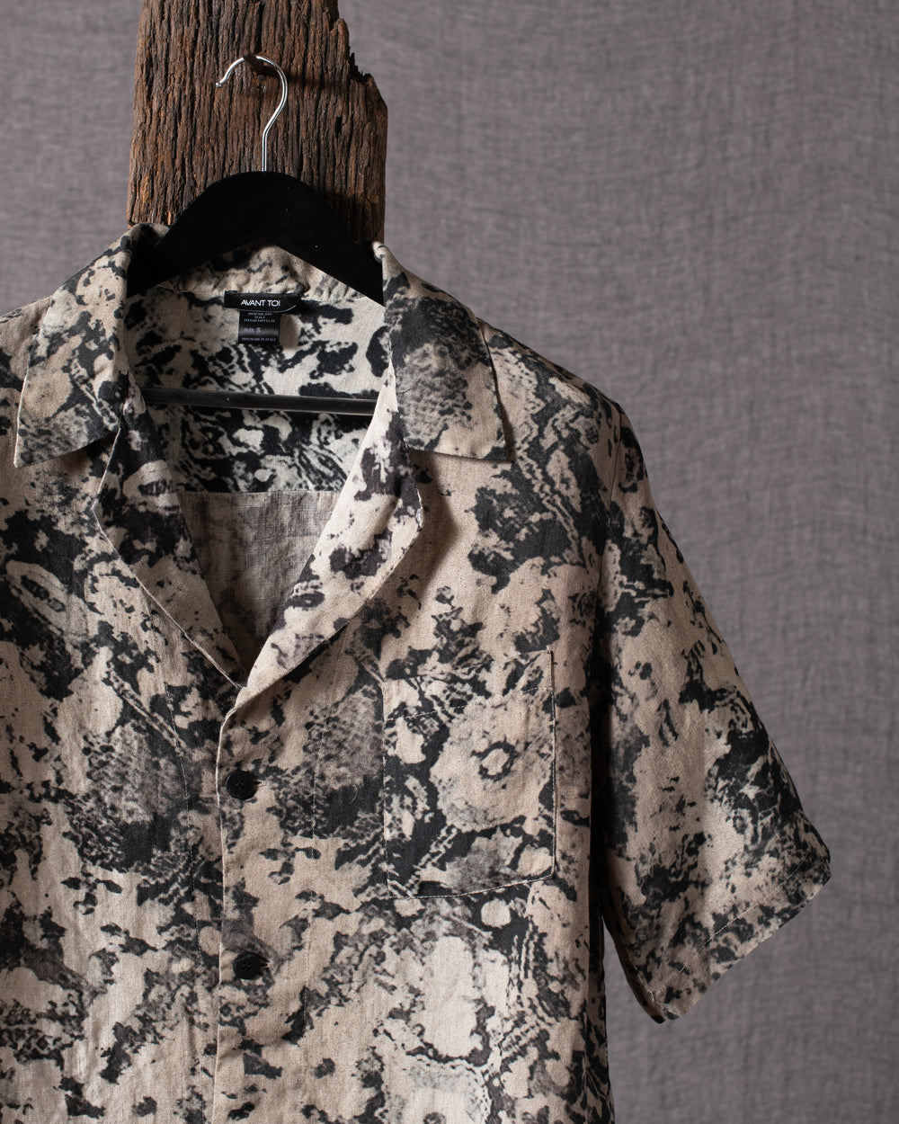Man Rug Printed Short Sleeves Linen Shirt Taupe