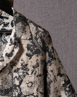 Man Rug Printed Short Sleeves Linen Shirt Taupe