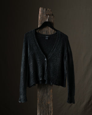 Woman Hand Painted Cotton Boxy V Neck Cardigan N/Nero