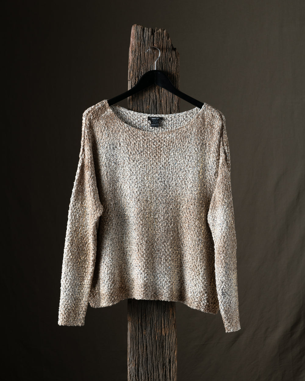 Woman Hand Painted Laminated Scratched Effect Moss Stitched Pullover Pennellate Sughero