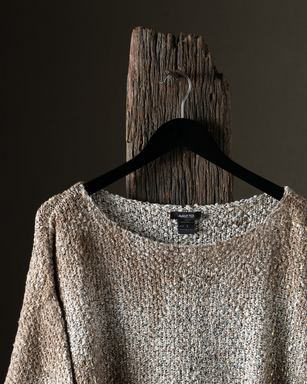 Woman Laminated Scatched Effect Moss Stitch Pullover w/ Destroyed Edges Pennellate Sughero