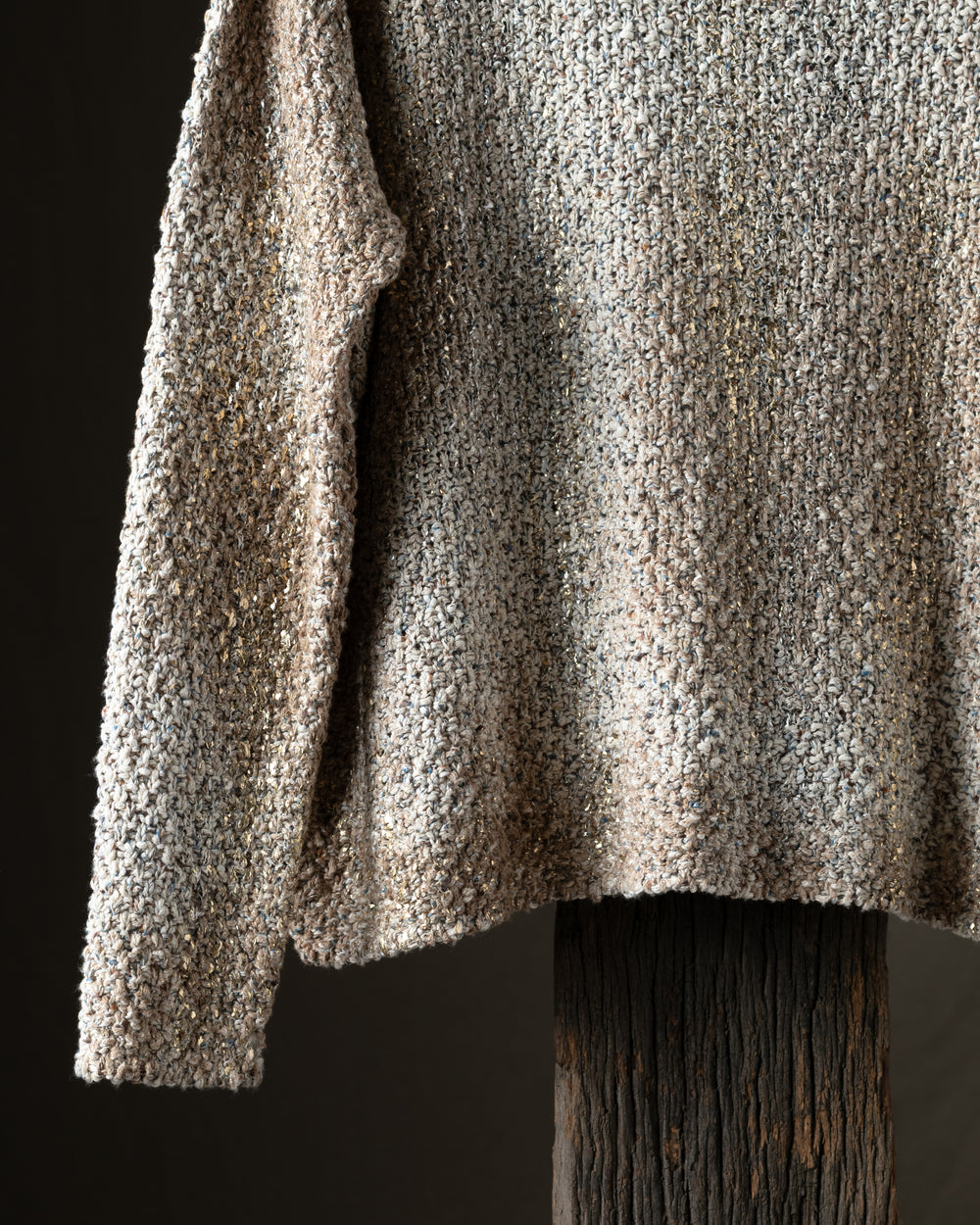 Woman Hand Painted Laminated Scratched Effect Moss Stitched Pullover Pennellate Sughero