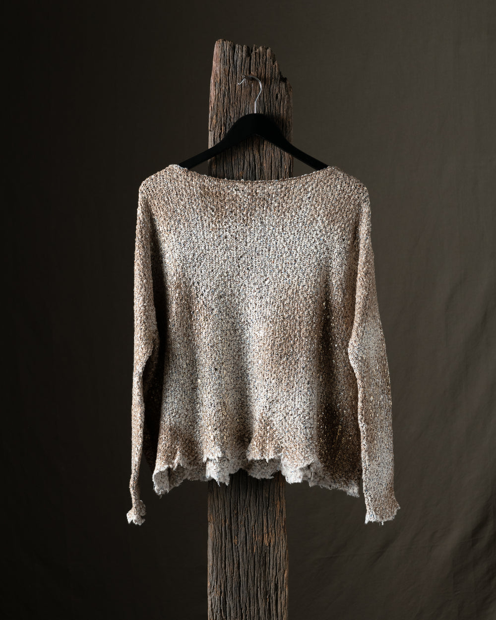 Woman Laminated Scatched Effect Moss Stitch Pullover w/ Destroyed Edges Pennellate Sughero