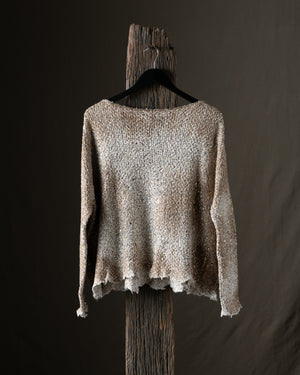 Woman Laminated Scatched Effect Moss Stitch Pullover w/ Destroyed Edges Pennellate Sughero