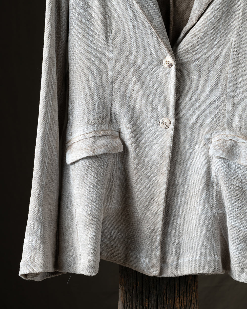 Woman Laminated Hand Painted Micro Mat Stitch Boyfriend Rever Jacket Taupe