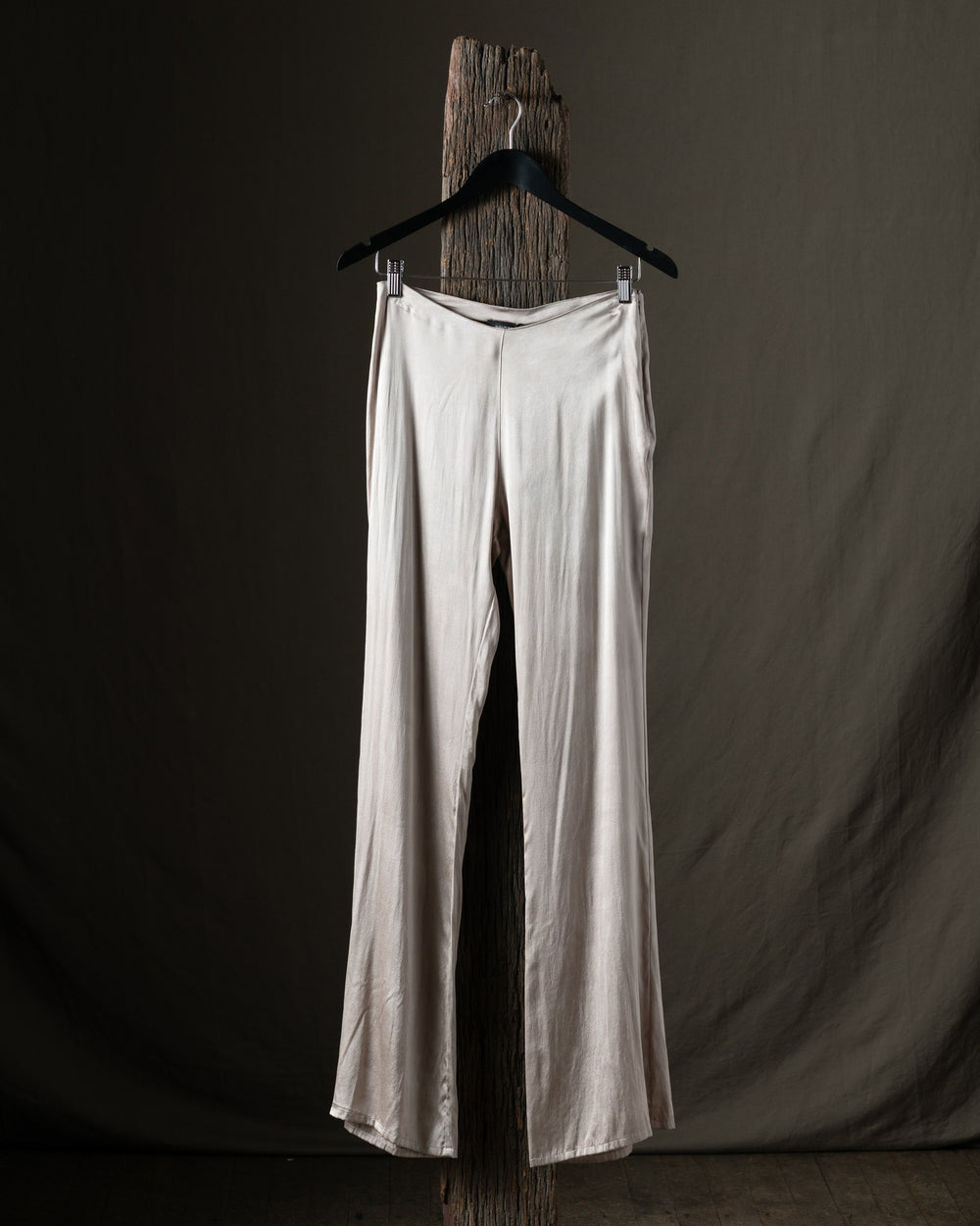Woman Faded Effect Stretch Silk Flare Pants Taupe