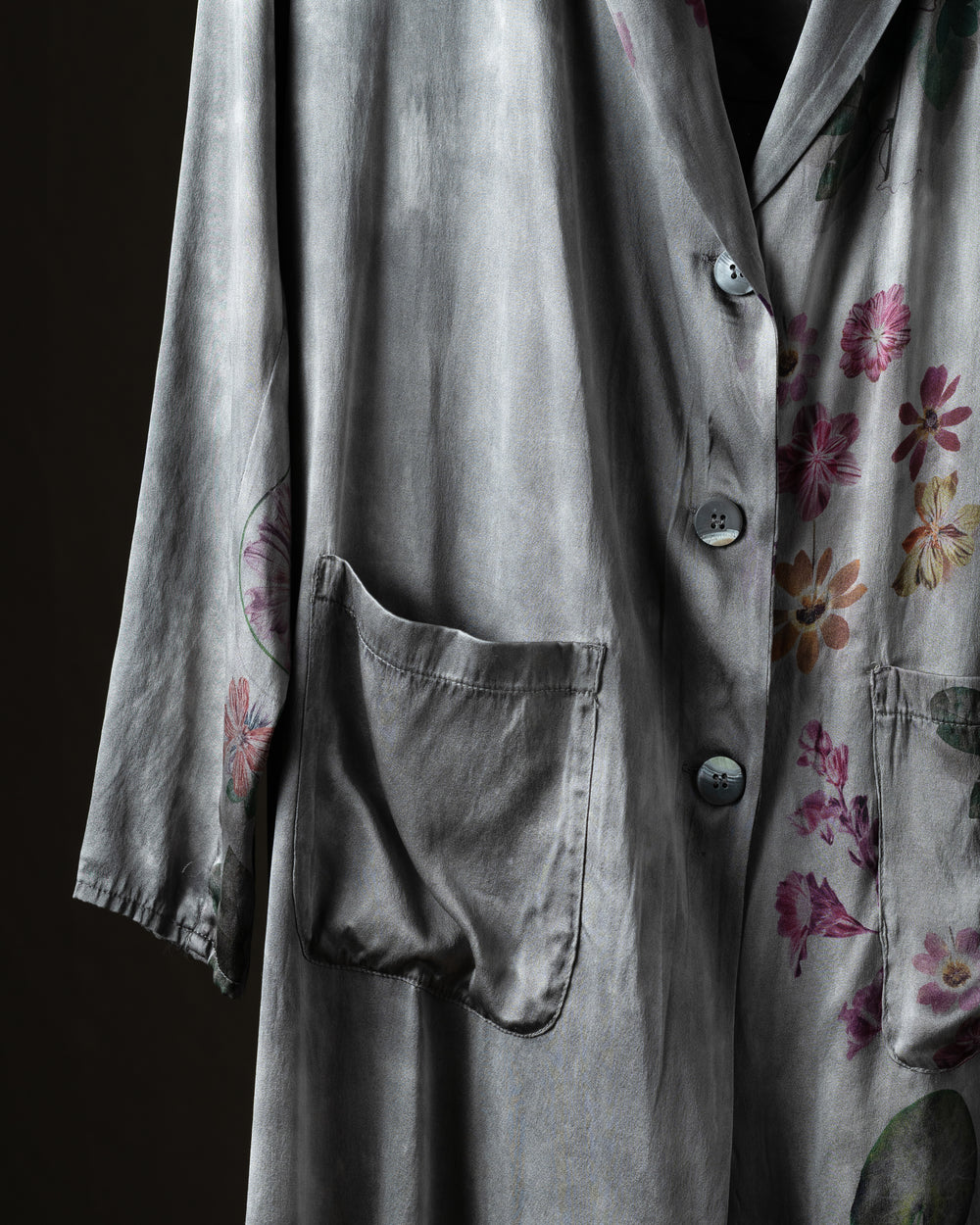 Woman Faded Effect Patchwork Silk Duster Fango