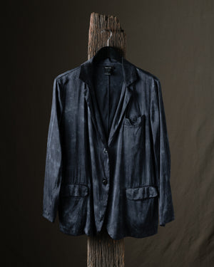 Woman Faded Effect Boyfriend Silk Jacket Nero