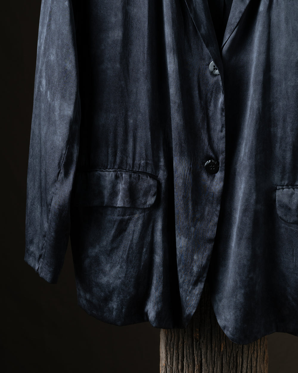 Woman Faded Effect Boyfriend Silk Jacket Nero