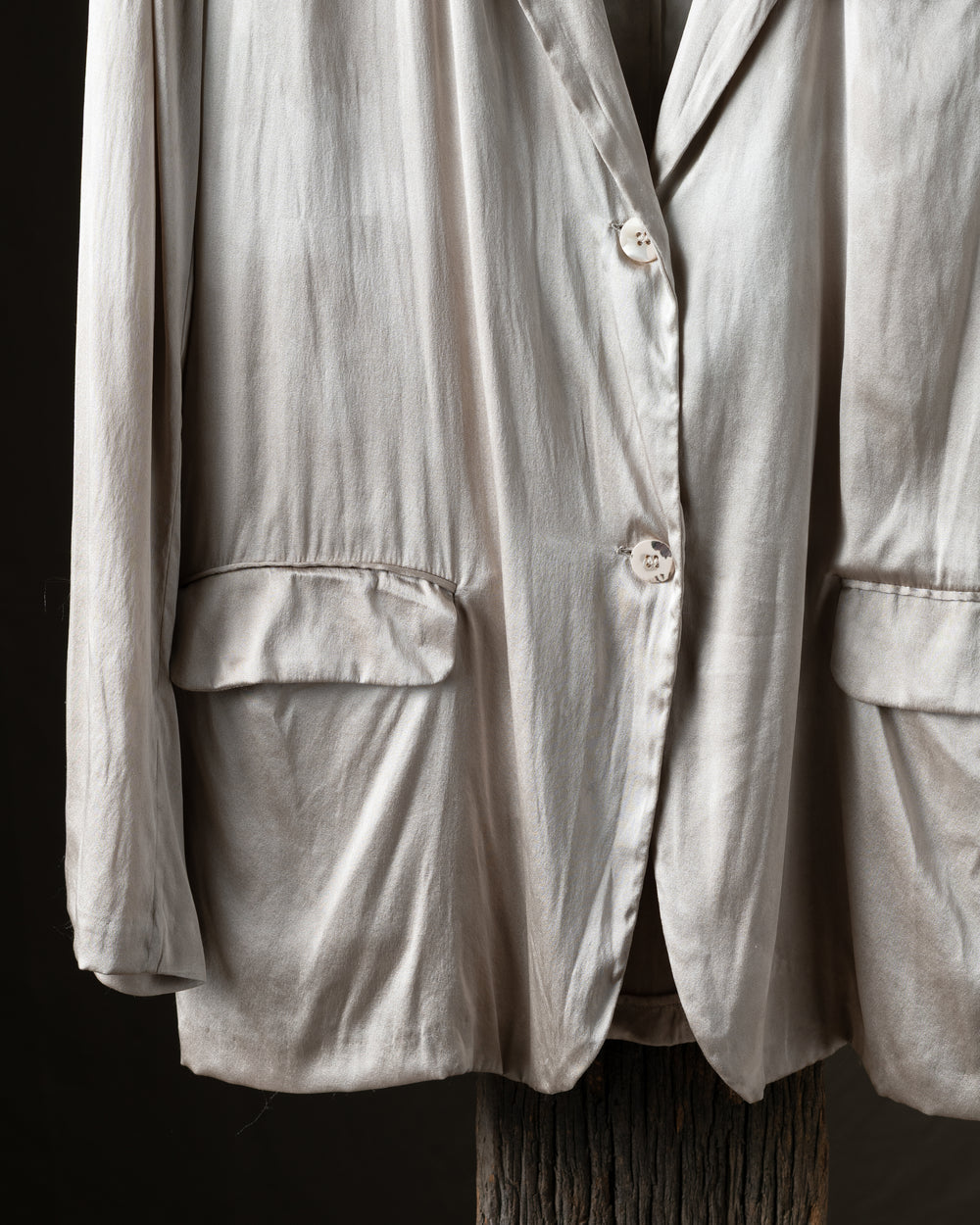 Woman Faded Effect Boyfriend Silk Jacket Taupe