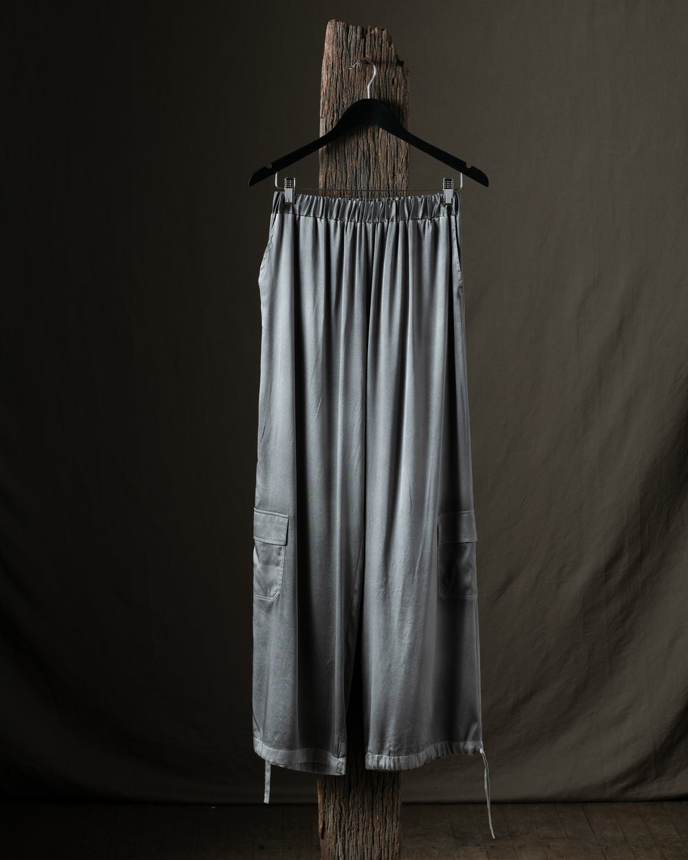 Woman Stretch Silk Cargo Trousers Fango