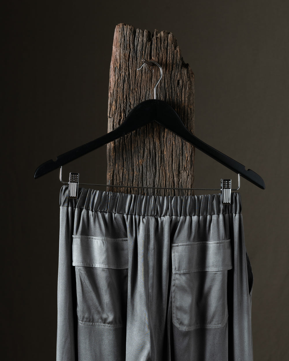 Woman Stretch Silk Cargo Trousers Fango