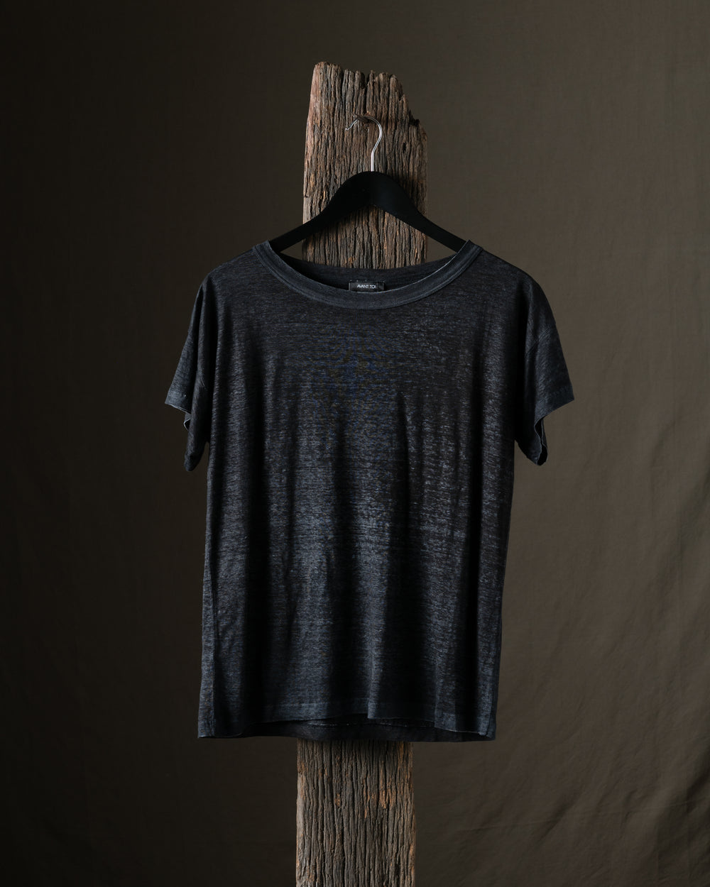 Woman Hand Painted Linen Boxy Tee Shirt N/Nero