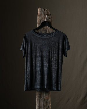 Woman Hand Painted Linen Boxy Tee Shirt N/Nero