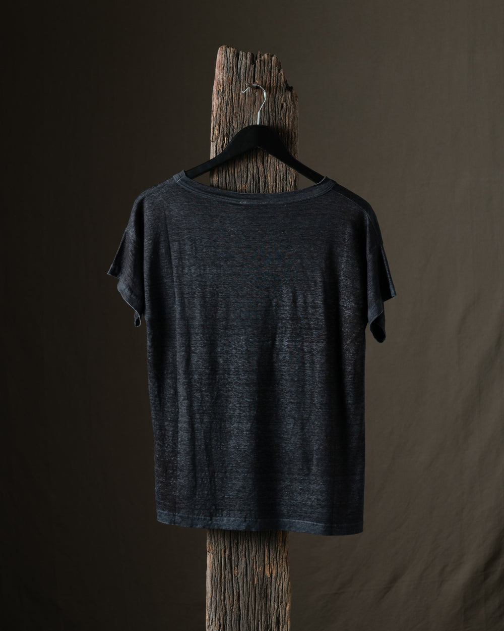 Woman Hand Painted Linen Boxy Tee Shirt N/Nero