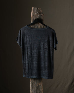 Woman Hand Painted Linen Boxy Tee Shirt N/Nero
