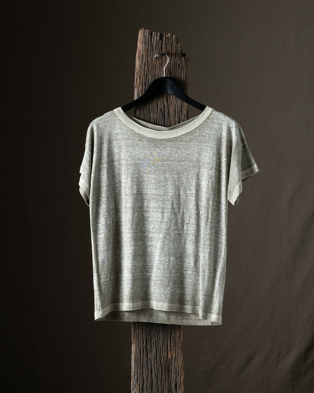 Woman Hand Painted Linen Boxy Tee Shirt Taupe