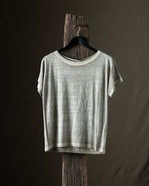 Woman Hand Painted Linen Boxy Tee Shirt Taupe
