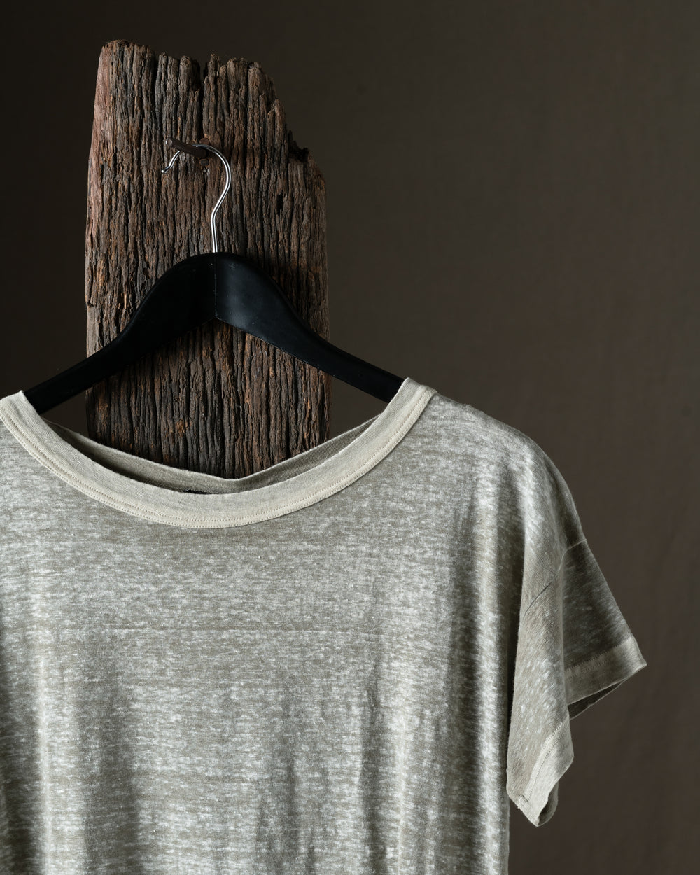 Woman Hand Painted Linen Boxy Tee Shirt Taupe