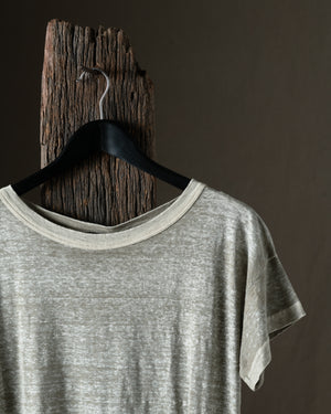 Woman Hand Painted Linen Boxy Tee Shirt Taupe