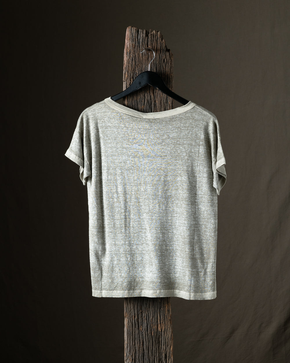 Woman Hand Painted Linen Boxy Tee Shirt Taupe