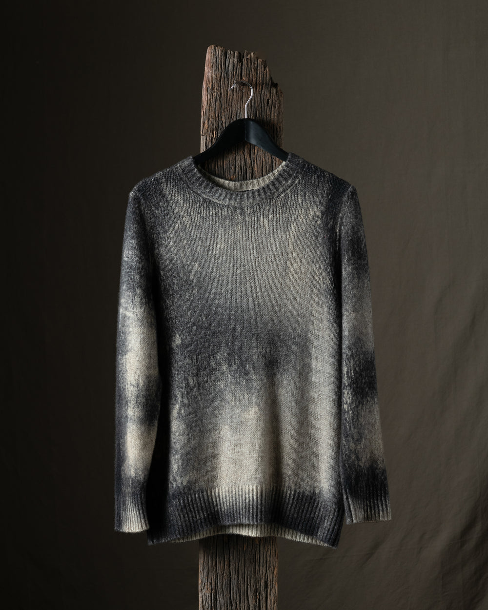 Man Brushed Cashmere Silk Pullover w/ Dark Marble Effect Taupe