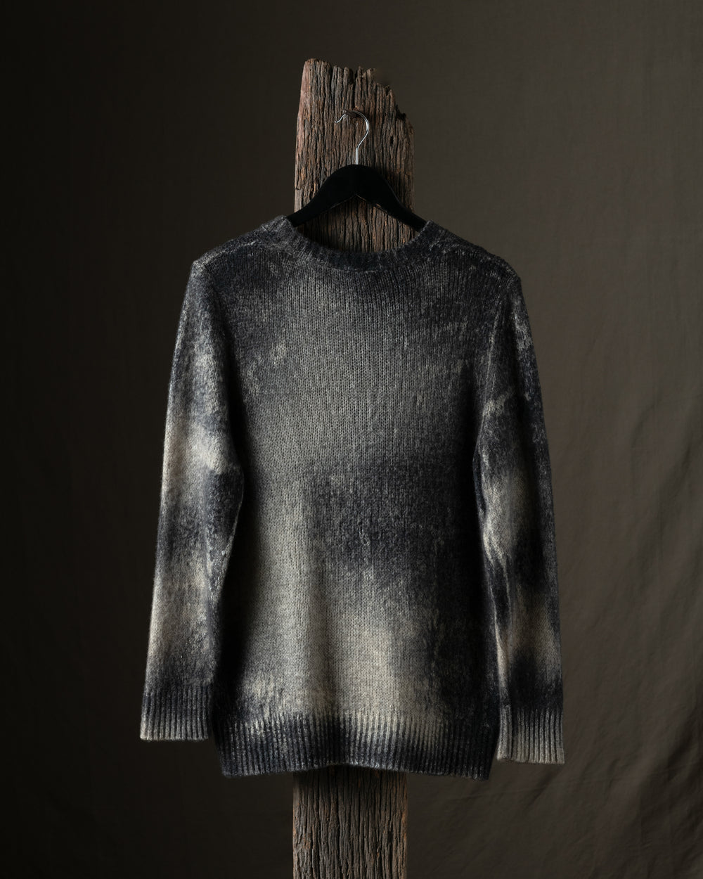 Man Brushed Cashmere Silk Pullover w/ Dark Marble Effect Taupe