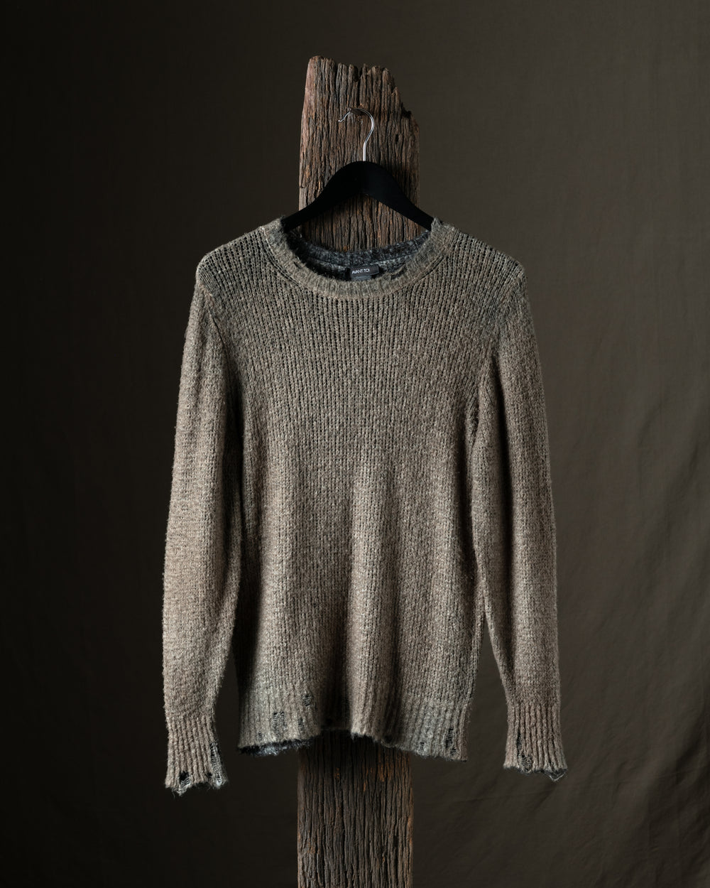 Man Hand Painted Cotton Pullover w/ Destroyed Edges N/Taupe