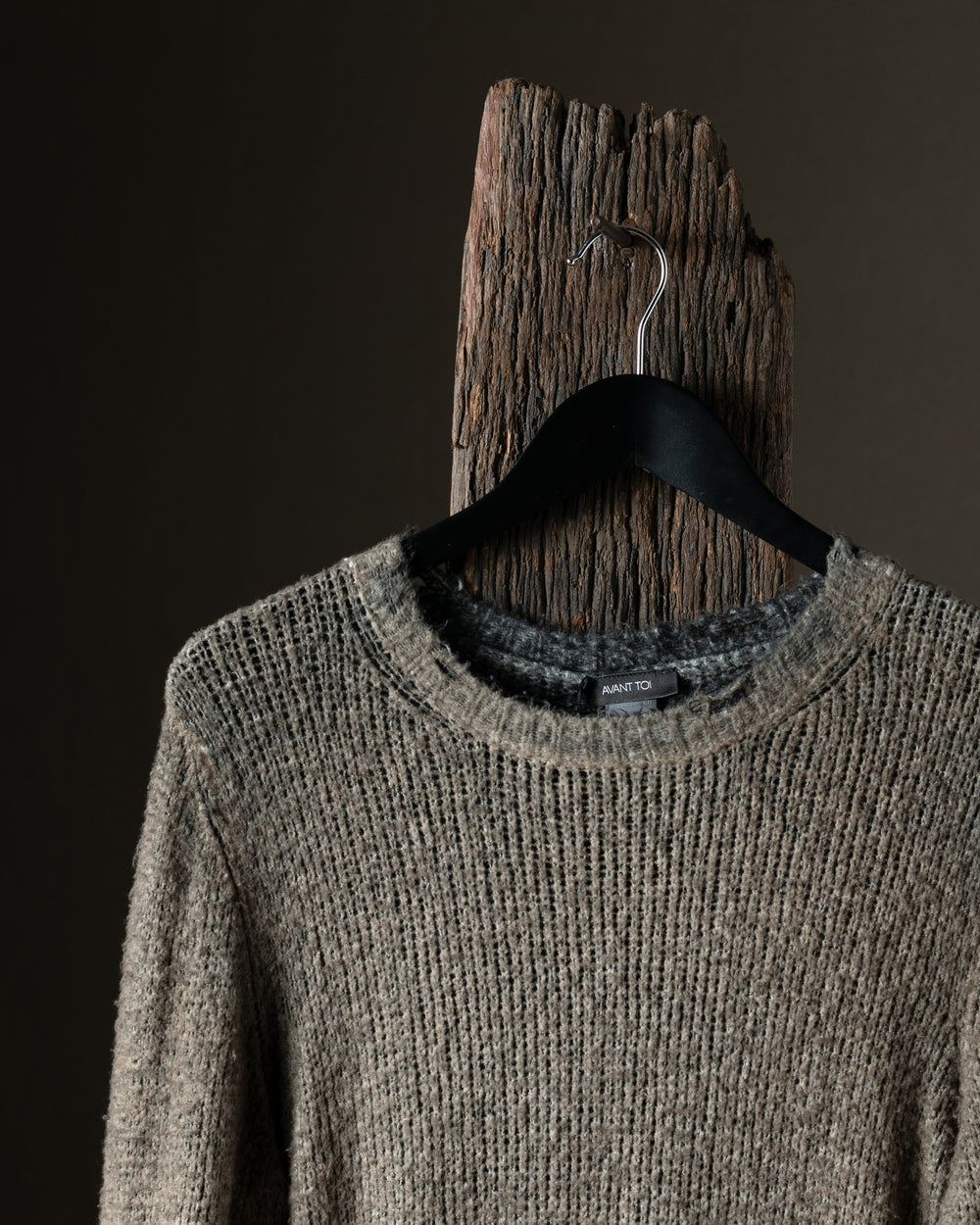 Man Hand Painted Cotton Pullover w/ Destroyed Edges N/Taupe