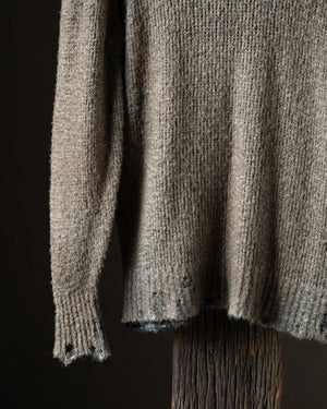 Man Hand Painted Cotton Pullover w/ Destroyed Edges N/Taupe