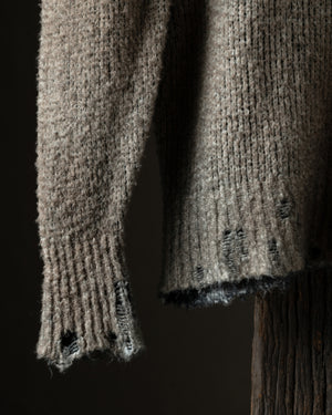 Man Hand Painted Cotton Pullover w/ Destroyed Edges N/Taupe