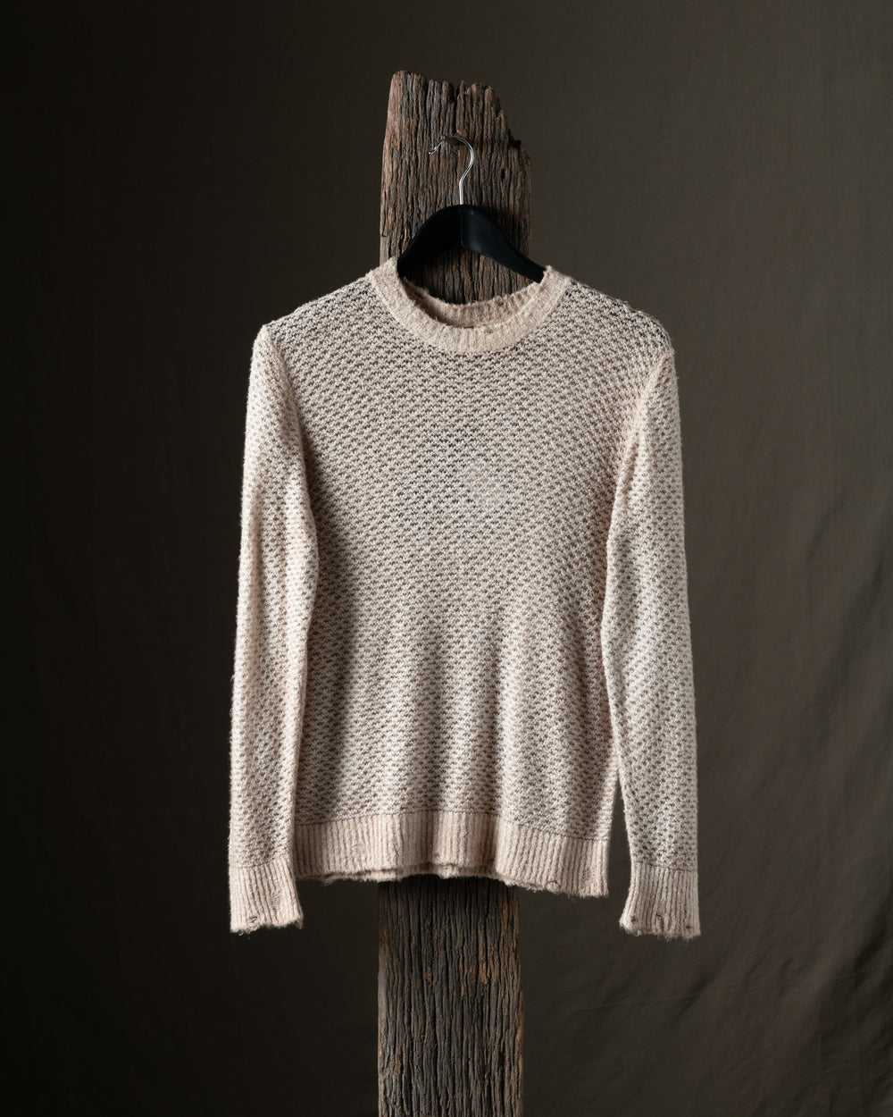Man Hand Painted Cotton Pullover w/ Destroyed Edges Taupe