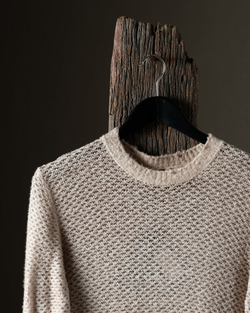 Man Hand Painted Cotton Pullover w/ Destroyed Edges Taupe